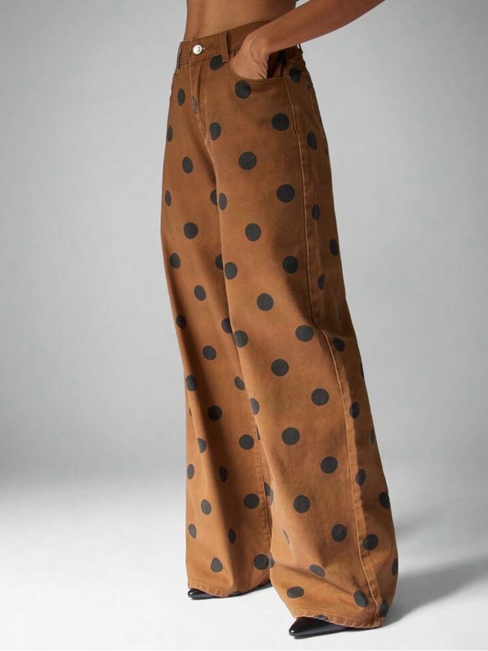 Wide Leg Polka Dot Skirt in Brown with Black Dots Sz 8/10